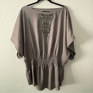 Calvin Klein Jeans Gray Smocked Blouse Sz XL